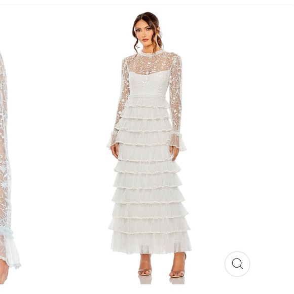 Mac Duggal Embroidered Long Sleeve Ruffled Tiered Dress - Picture 5 of 8